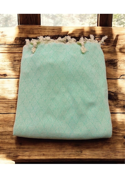 Dama Desen Dokuma %100 Pamuklu Çok Amaçlı Pike Koltuk Örtüsü 180x230 Turkuaz