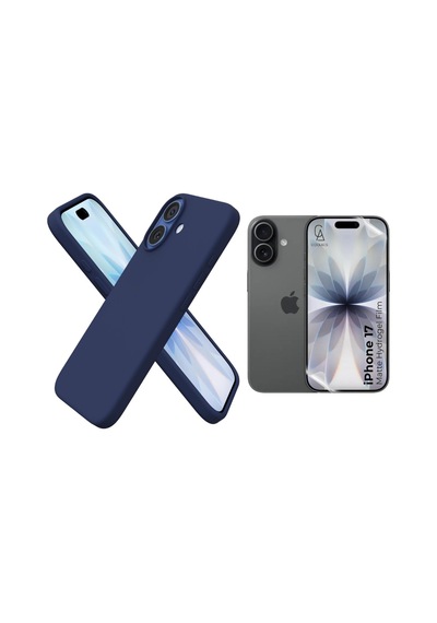 Apple Uyumlu iPhone 17 Içi Kadife Lansman Kılıf Ve Mat Seramik Tam Kaplayan Cam Ekran Koruyucu Lacivert
