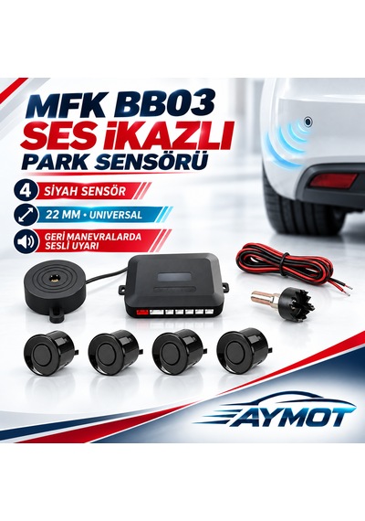 Mfk Bb03 Universal Ses İkazlı Siyah 4 Sensörlü Park Sistemi 22 Mm