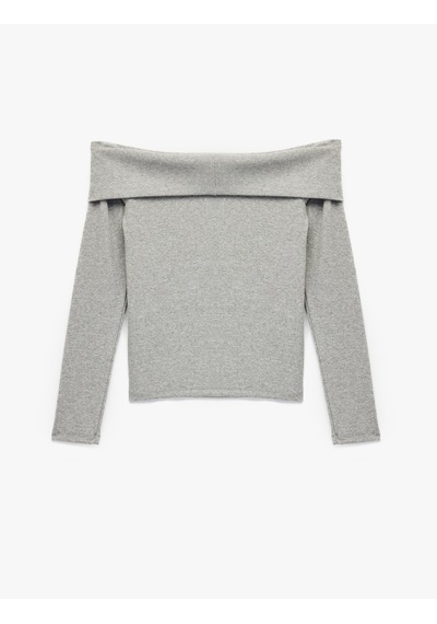 Koton Kaşkorse Slim Fit Uzun Kollu Açık Omuz Tişört Gri 6wak50054ek Gri