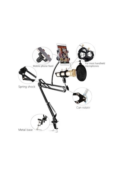 Masa Tipi Mikrofon Standı 3 Eklemli Açısı Ayarlanabilir Kurulumu Ve Kullanımı Kolay Mengene Tipi Stand Ms61p