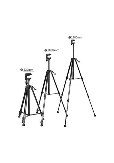 Siyah Büyük Profesyonel Kamera Ayarlanabilir Tripod Telefon Tutucu Tripot 140 Cm, Siyah 140 Cm