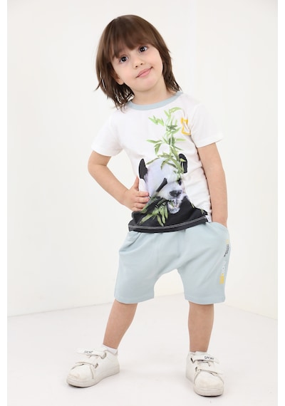 Toontoy Kids Toontoy Erkek Bebek Panda Baskılı Şortlu Takım Ekru