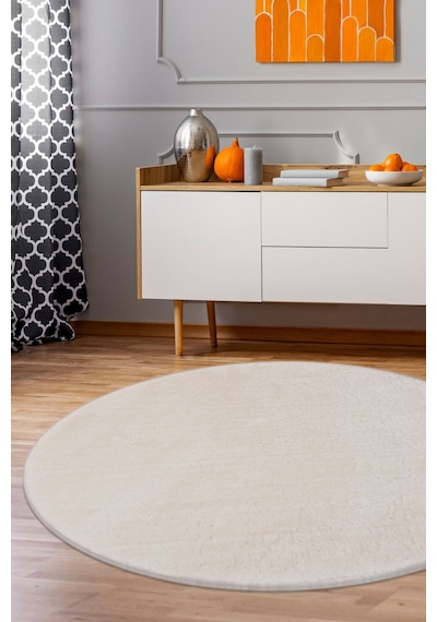 Dijidekor Peluş Halı Açık Vizon Cool Yıkanabilir Yuvarlak Pos...