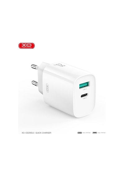 Xo Ce29 20w Pd & Qc 4.0 Hızlı Şarj Cihazı - Çift Çıkışlı Usb-c Ve Usb-a Duvar Şarj Adaptörü