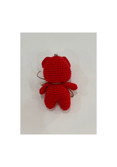 El Yapımı Amigurumi Ayıcık Anahtarlık - Örgü Figür, Jüt Fiyonklu 9-10 Cm Açık Bordo Açık Bordo