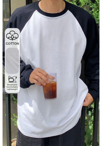 Tarz Cool Erkek Reglan Kol Uzun Kollu Basic Tişört Süprem %100 Cotton Bisiklet Yaka Rahat Kalıp Lacivert