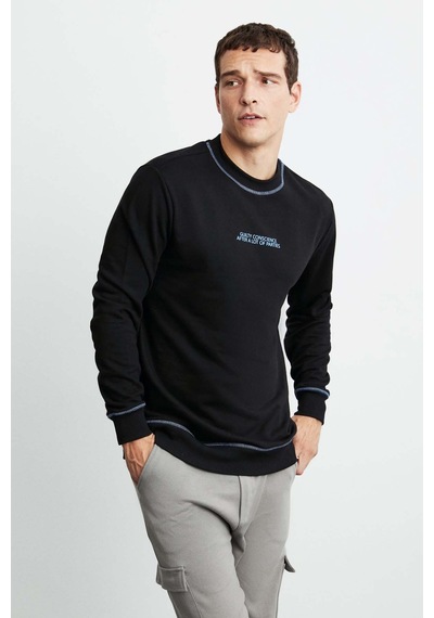 Grımelange Albert Erkek Yuvarlak Yakalı Polarsız Baskılı Ve Kontrast Dikişli Siyah Sweatshirt Grımelange Albert Erkek Yuvarlak Yakalı Polarsız Baskılı Ve Kontrast Dikişli Siyah Sweatshirt