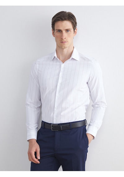 Lcw Busıness Bej Slim Fit Uzun Kollu Çizgili Gabardin Erkek Gömlek