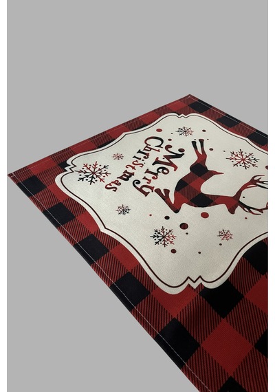 Masa Örtüsü Runner Yılbaşı Temalı Merry Christmas Geyikli 140x40 Raşel Örme Kadife Dijital Baskı Çok Renkli