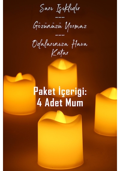 4 Adet Mat Beyaz Mini Led Mum Seti Pilli Dumansız Alevli Ledli Dekoratif Yapay Mum Dekor Işığı