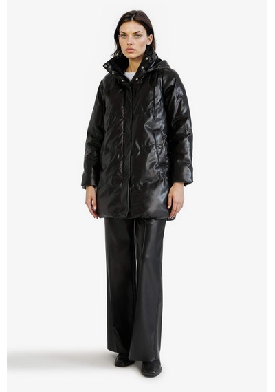 Defacto Su Geçirmez Relax Fit Kapüşonlu Suni Deri Parka F2884ax26spbk27 Siyah-bk27
