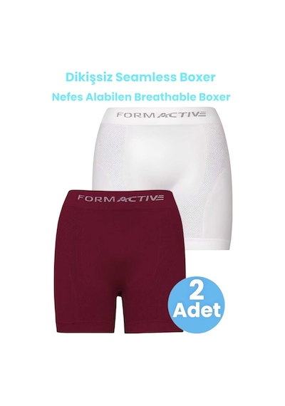 Uniquetrenders Erkek Dikişsiz/seamless Nefes Alabilen Boxer 2'li Set Beyaz - Bordo