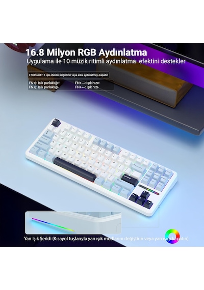 Aula F87 Pro Mekanik Rgb Tkl Graywood V3 Switch Kablosuz Makrolu Hot Swap Klavye Açık Mavi