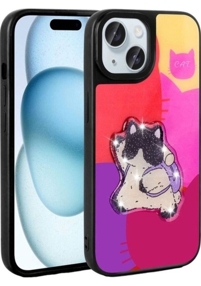 Apple Uyumlu iPhone 13 Kılıf Parlayan Kabartmalı İkonik Figürlü Zore Amas Silikon Kapak Mor