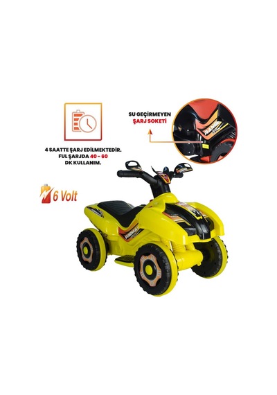 Robo Led Işıklı Müzikli 6 V Akülü Atv Motor Sarı
