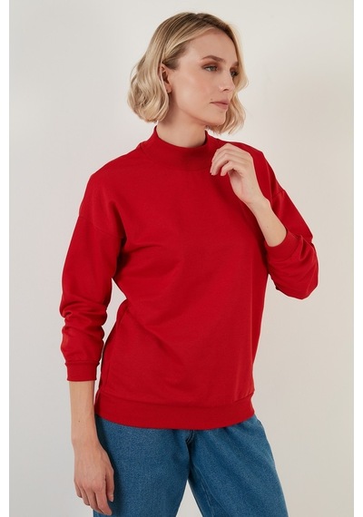 Lela Pamuklu Dik Yaka Basic Örme Bayan Sweat 5863323 Kırmızı