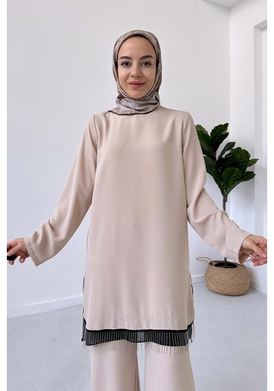 Kahijab Etek Ucu Zincir Takım - Bej