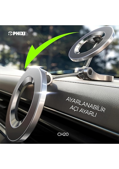 Phixi Force Ch20 1080 Ayarlanabilen Yapışkanlı Manyetik Magsafe Araç Tutucu - Telefon Tutucu