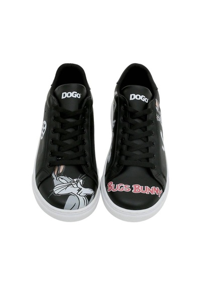 Kadın Vegan Deri Siyah Sneakers - Warner Bros What's Up Doc Bugs Bunny Tasarım Çok Renkli