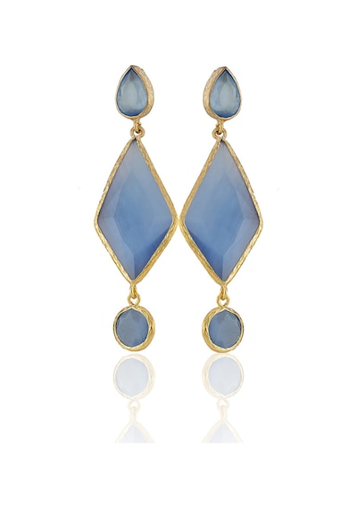 Kadir Jewellery 22 Ayar Altın Kaplama Kadın Sallantılı Küpe -el İşçiliği Ve Hipoalerjenik Küpe Buz Mavisi 68000464