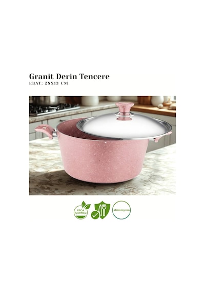 10 Parça Granit Set Çelik Kapak - Pembe Pembe