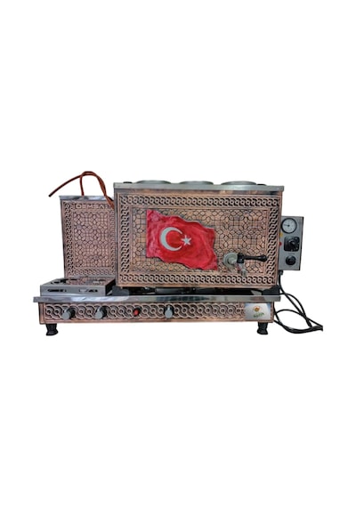 3lü Bakır Çay Ocağı Türk Bayraklı Sadece Elektrikli Çay Semaveri