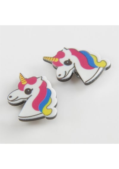 Unicorn - 69 - Mıknatıslı Plastik Çocuk - Edntrend - Küpesi Beyaz