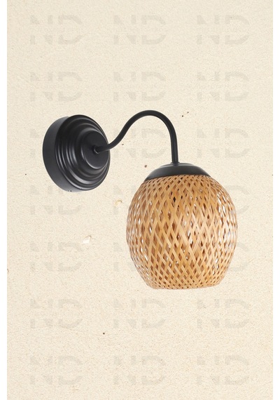 Boja Bambu Siyah Detay Aplik 15x15x25 Cm İskandinav, Modern, Bohem, Rattan, Aydınlatma Altın