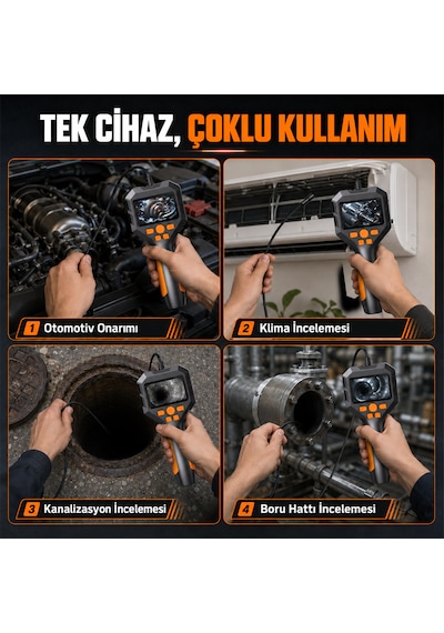 5 Metre Ekranlı Endoskop Kamera 5,5 Mm Kamera Çapı