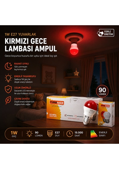 10 Adet 1w E27 Kırmızı Yuvarlak Gece Lambası Led Ampul Eamp-075 5492 11