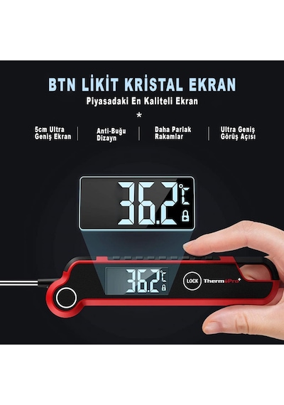 Thermopro TP620 Su Geçirmez Katlanabilir LED Ekranlı Gıda Pişirme Termometresi - T09416