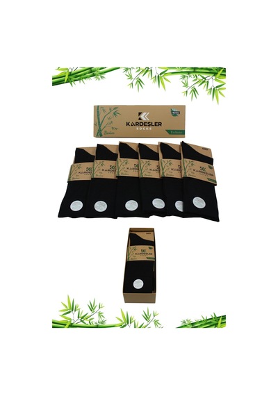 Kardeşler Çorap Erkek Bambu Soket Uzun Düz Siyah Çorap Dikişsiz 6'lı Premium Kutulu Siyah - 253870154 Siyah