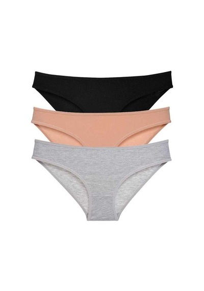 3 Adet Süper Eko Set Likralı Kadın Slip Külot Siyah Ten Gri Beden: Xl Standart