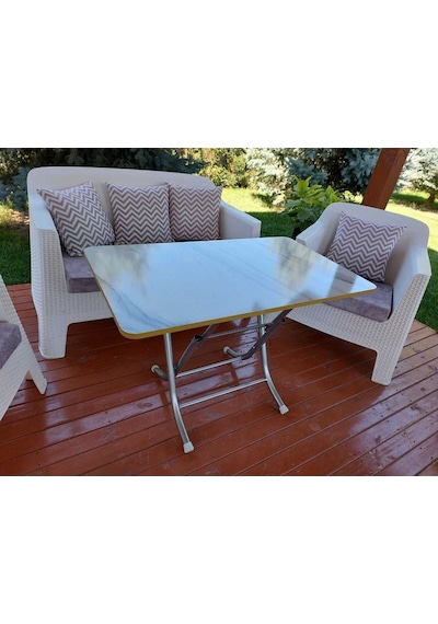 Dekoratif Katlanır Masa Bahçe Ve Çalışma Masası 60 110 Beyaz Mermer