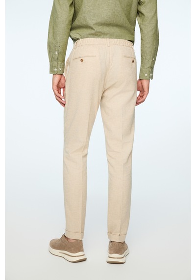 Morven Erkek Taş Keten Trend Desenli Lastikli Slim Fit Pantolon 26ys003003870 Taş