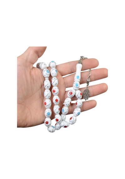 Burhan Sağlam Arpa Kesim Mineli 11 x 7 MM Deve Kemiği Alpaka Püsküllü Tesbih Çok Renkli 78838770