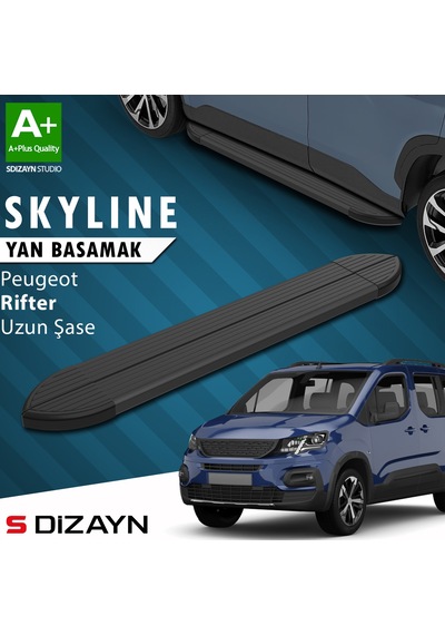 S-dizayn Peugeot Rifter Uzun Şase Skyline Siyah Yan Basamak 213 Cm 2019-2023 A+ Kalite