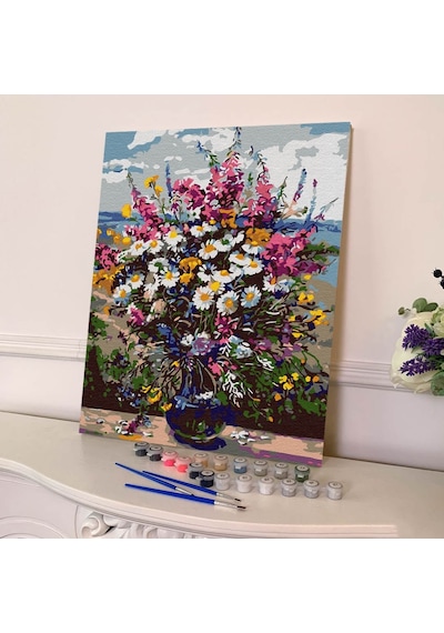 Sayılarla Boyama Seti 40 x 50 CM Tuval Şasesine Gerili Vazodaki Renkler