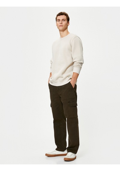 Koton Basic Sweatshirt Bisiklet Yaka Dikiş Detaylı Uzun Kollu Bej 4wam70369mk Ekru