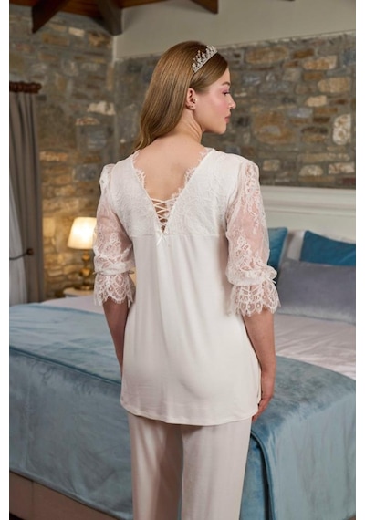 Cossy By Aqua 26305 Hamile Lohusa Pijama Takım Ekru