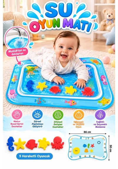 Tıfıl Toys Su Dolu Yüzey İle Eğlenceli Bebek Sulu Oyun Ve Aktivite Matı Mavi Renkli 66 X 50 Cm Oyun Alanı
