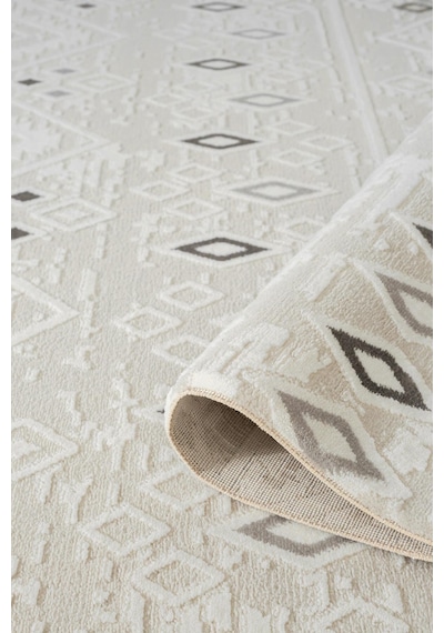 Cotto Motto Tt008a Krem Halı Modern Geometrik Desen Pamuk Taban Yıkanabilir Salon Mutfak Halısı