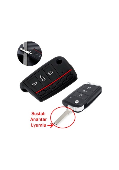 Trobus Seat Ibiza Uyumlu Katlanır Anahtar Kumanda Kılıfı Kırmızı Siyah
