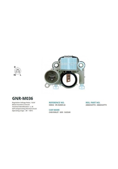 ALTERNATOR KONJEKTOR MITSUBISHI TIP 12V CHEVROLET/SUZUKI L. IG GENON GNR-M036
