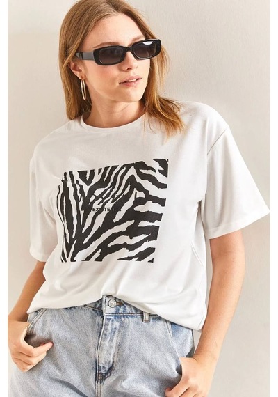 Baskılı Basic Bisiklet Yaka Örme T-shirt- Önü Siyah