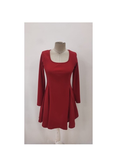 Butik İstanbul Kadın Uzun Kollu Kare Yakalı Mini Ithal Krep Elbise Kırmızı