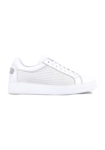 Shoetyle - Hakiki Deri Beyaz Renk Erkek Sneaker - 250-1300-1464 Beyaz