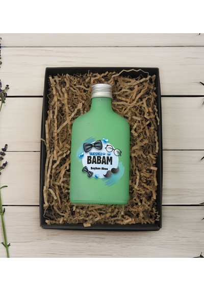 Bk Gift Kişiye Özel İsimli Baba Temalı Yeşil Tasarım Cam Şişe Kolonya 200 ML 9
