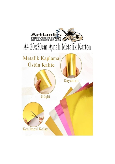 Metalik Aynalı Fon Kartonu A4 10 Renk 20x30 Cm 1 Paket Okul Sınıf Dekoratif Pırıltılı Folyo Kağıt Çok Renkli